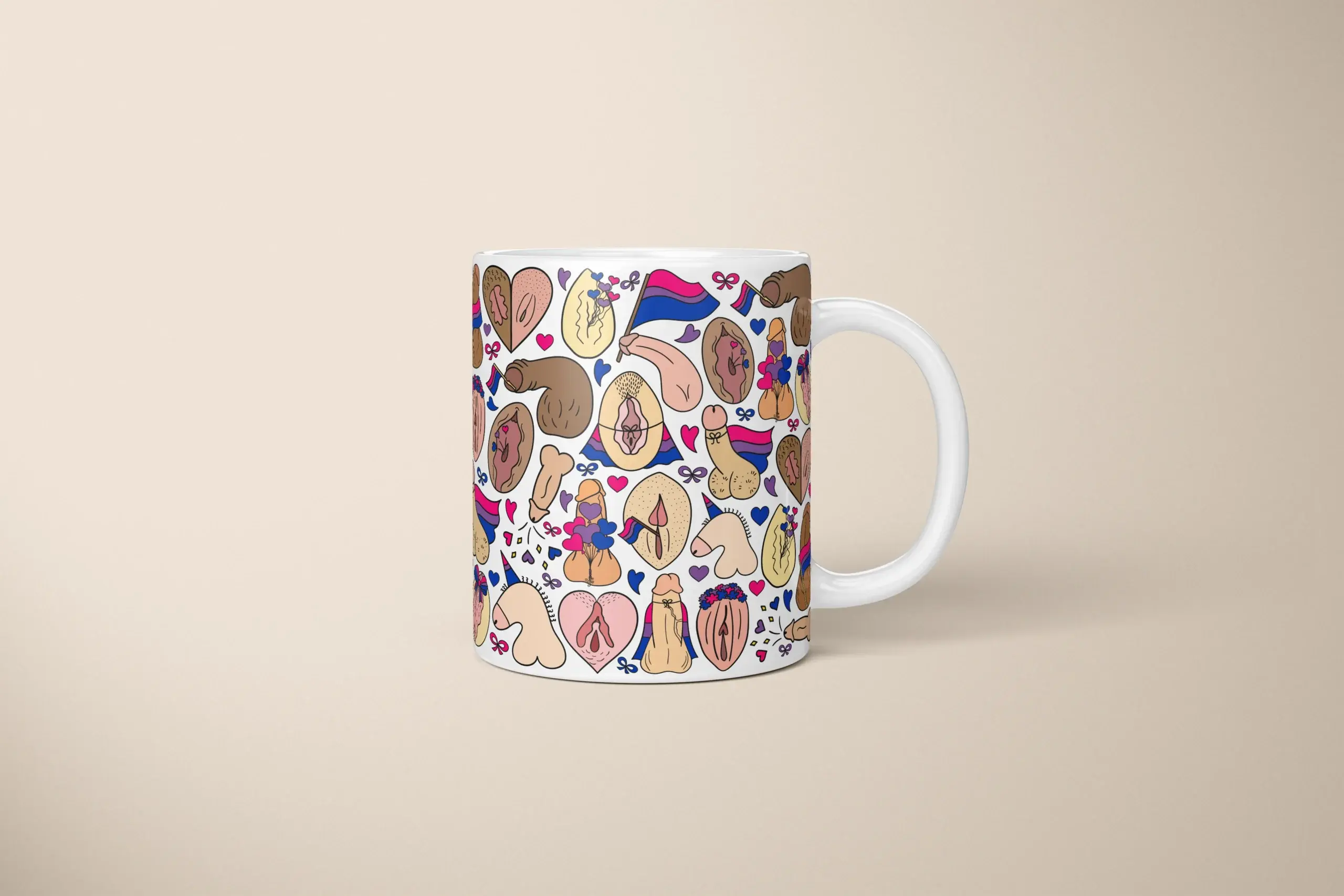 Bisexual Pride Anatomy Art Mug – Cheeky LGBTQ Gift - primary mug mockup