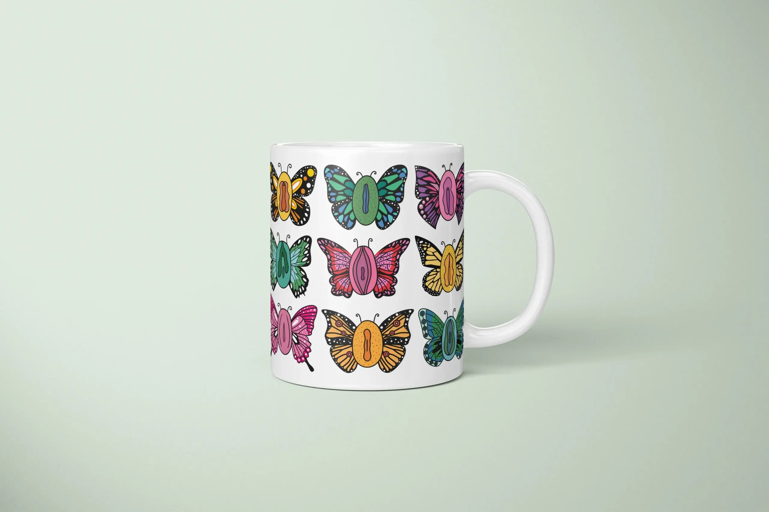 Butterfly Vulva Art Mug – Colorful Body Positive Gift - primary mug mockup