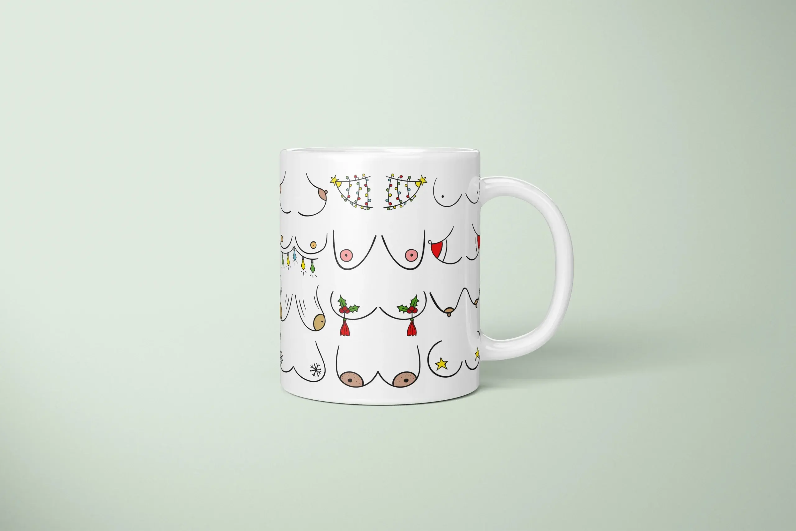 Christmas Lights Boobs Mug – Rude Holiday Humor Gift - primary mug mockup