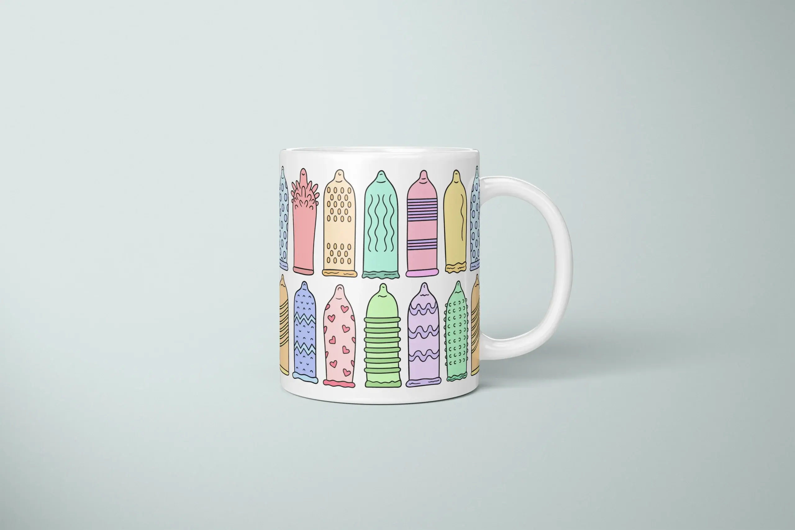 Condom Pattern Mug – Rude Safe Sex Gift - primary mug mockup