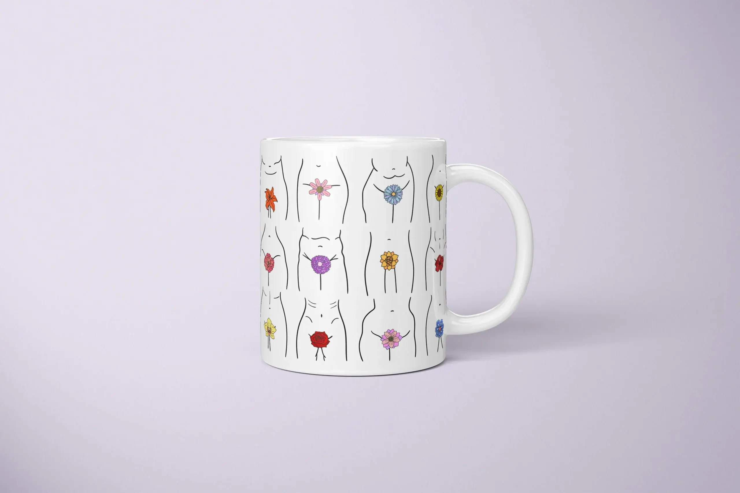 Floral Vulva Art Mug – Minimal Body Positive Gift - primary mug mockup