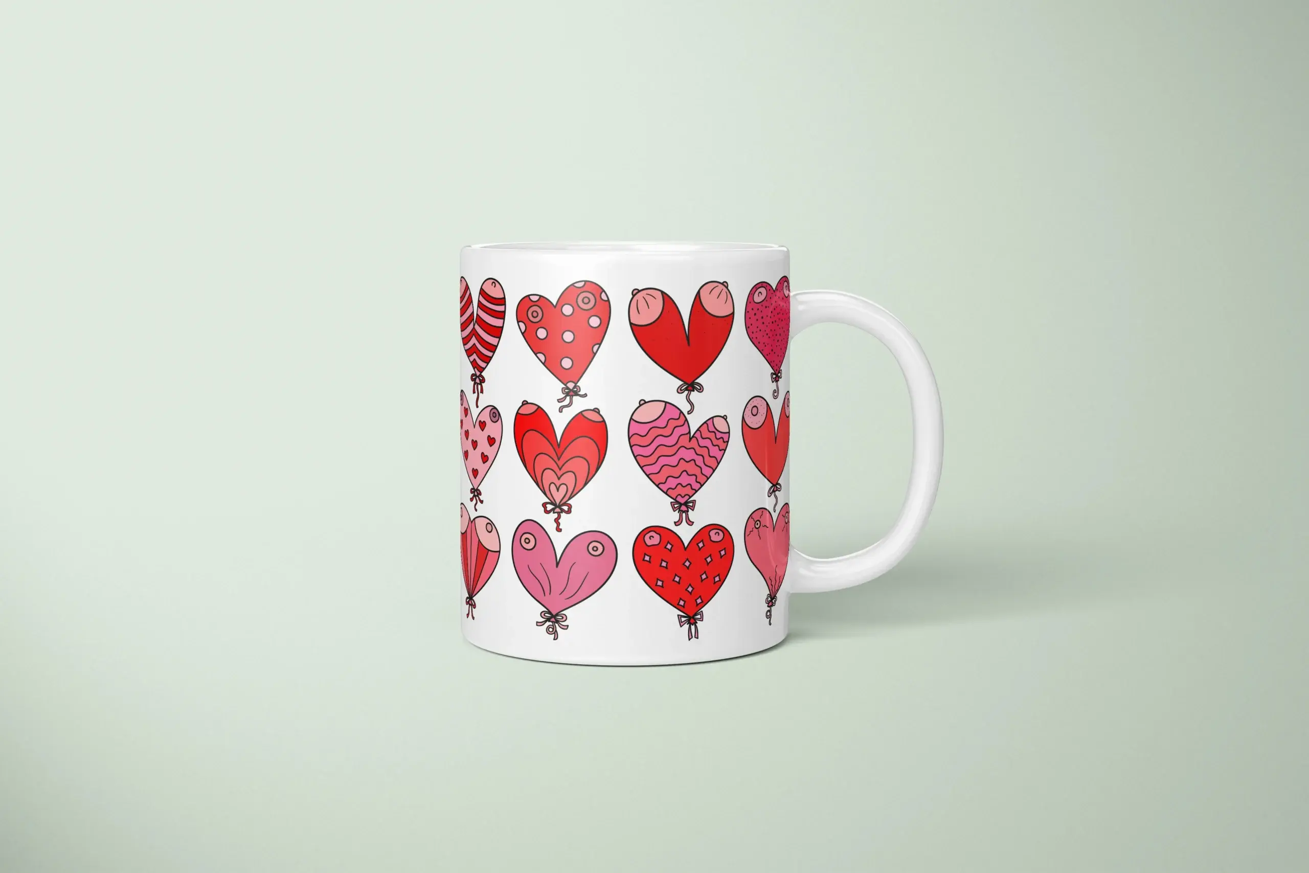 Heart Balloon Boobs Mug – Cheeky Valentine’s Gift - primary mug mockup