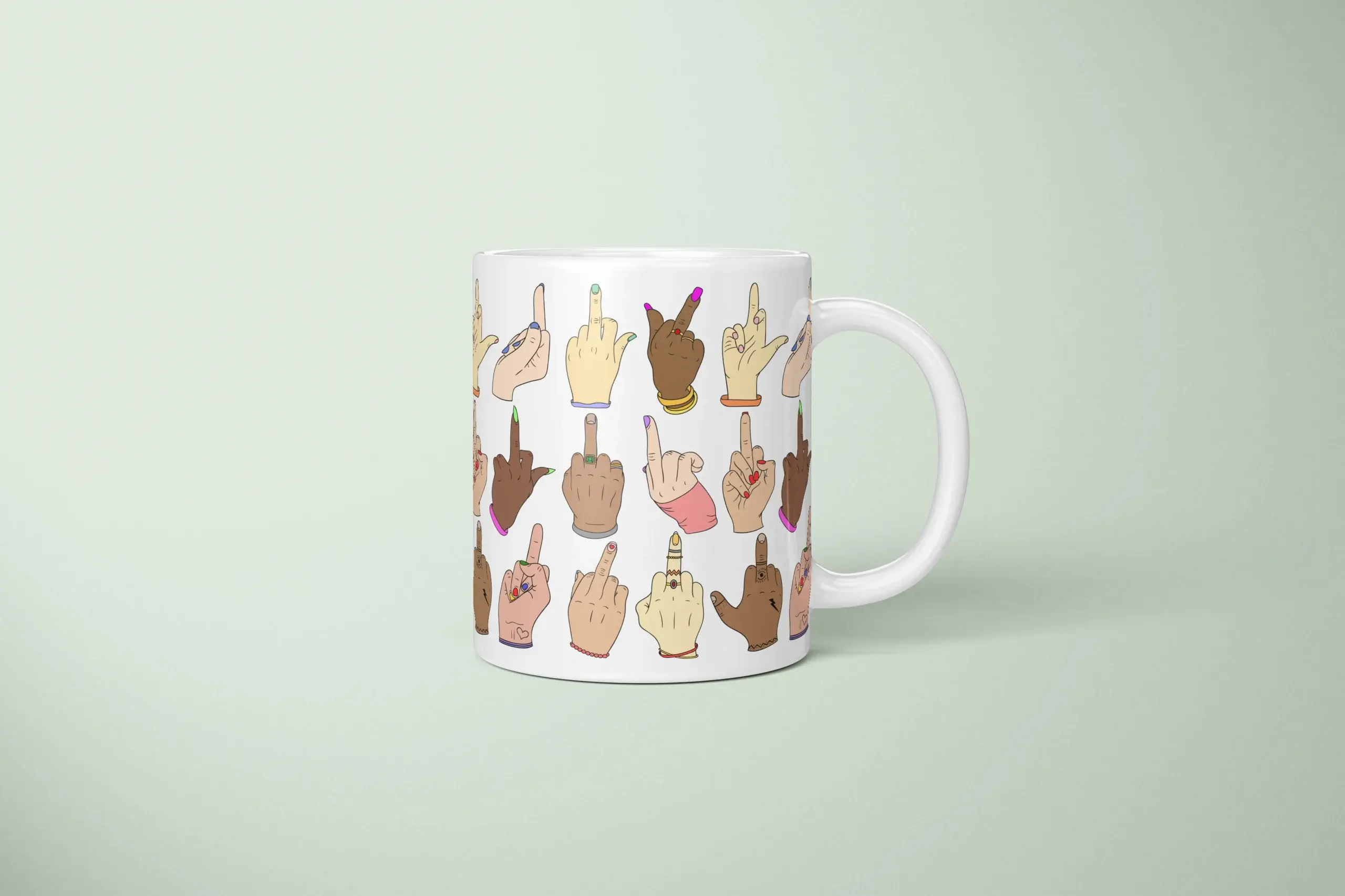 Middle Finger Pattern Mug – Rude Attitude Gift - primary mug mockup