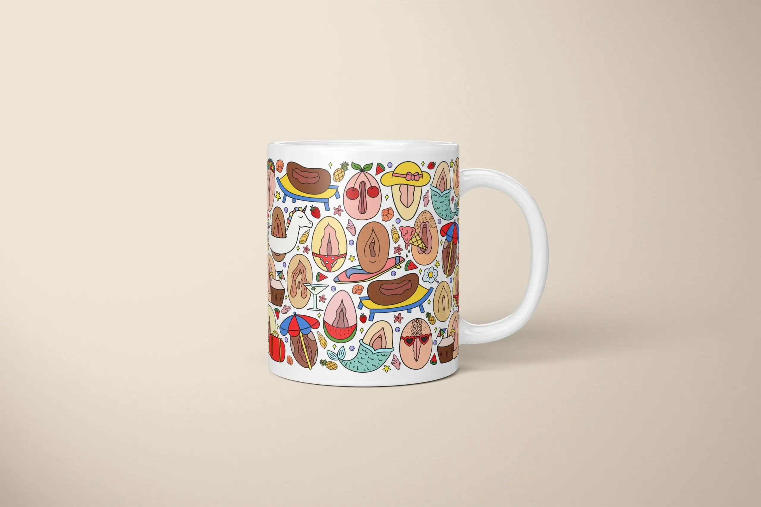 Summer Vulva Art Mug – Cheeky Beach Vacation Gift - primary mug mockup