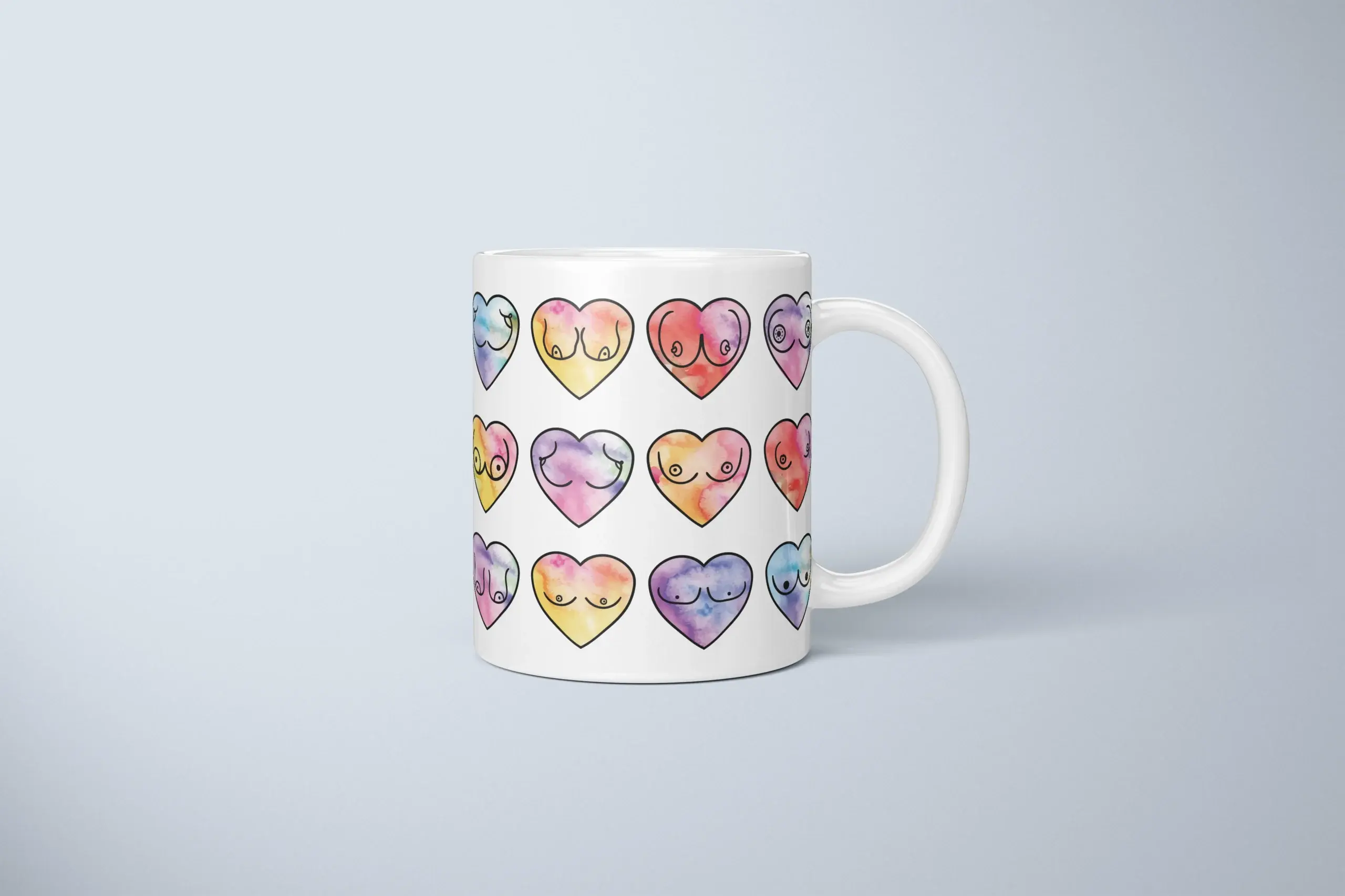 Watercolor Heart Boobs Mug – Body Positive Gift - primary mug mockup