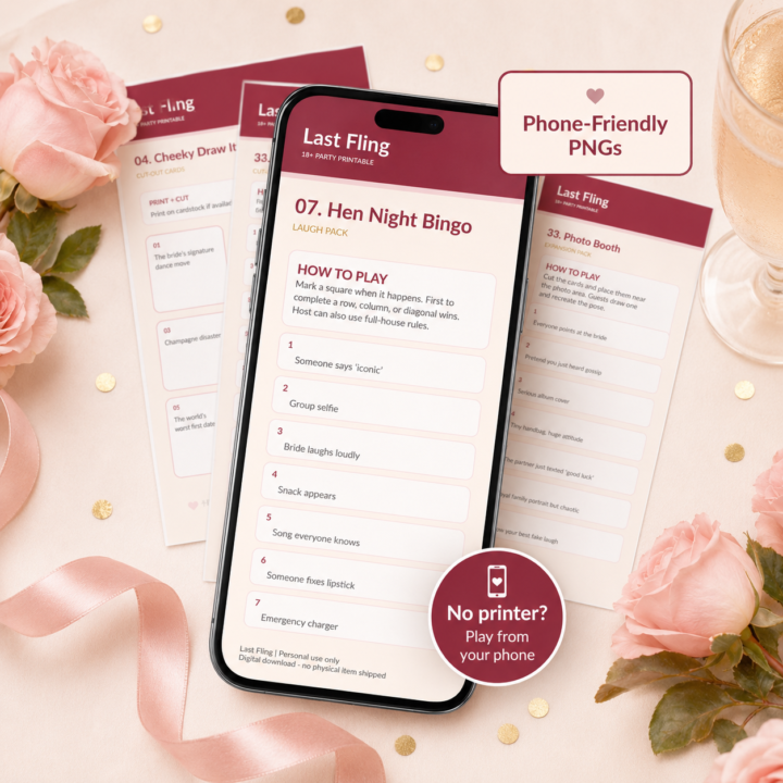 Last Fling hen party printable games bundle product mockup
