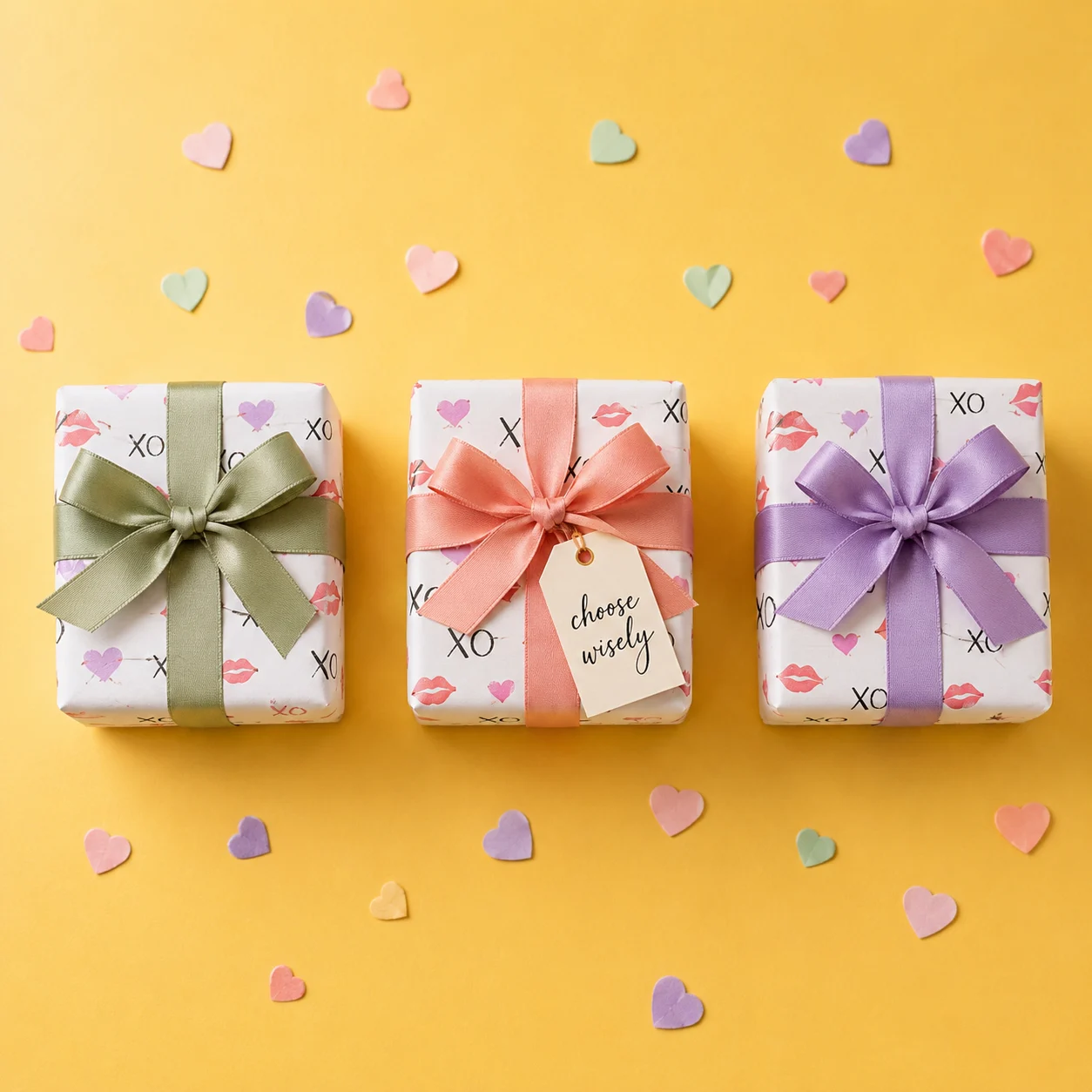 Three wrapped gifts illustrating the relationship, setting, and shelf-life cheeky gift test