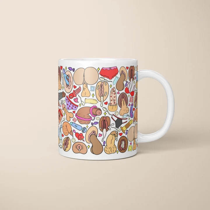 Adults Only Anatomy Icon Pattern Mug – Naughty Gag Gift - primary mug mockup