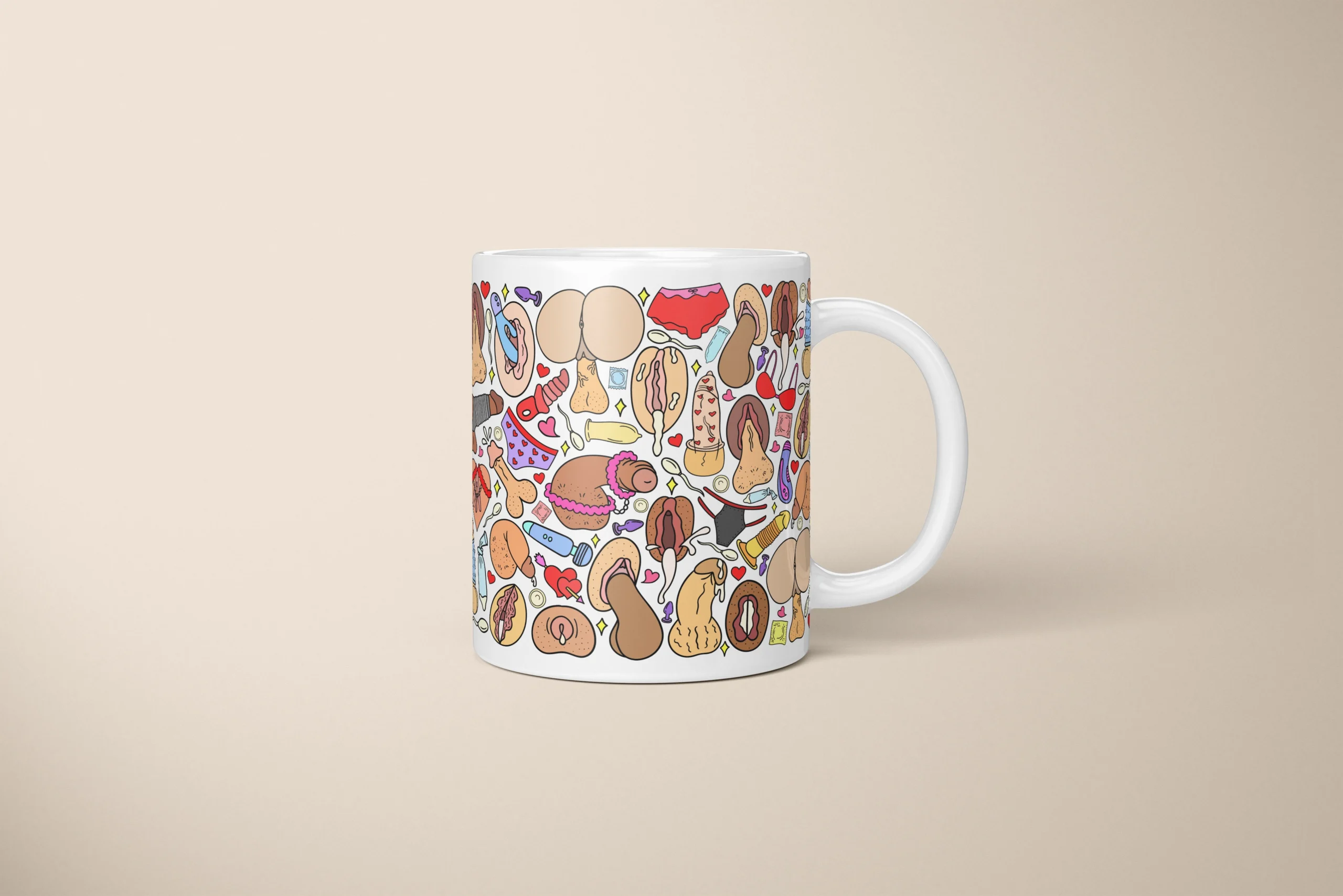 Adults Only Anatomy Icon Pattern Mug – Naughty Gag Gift - primary mug mockup