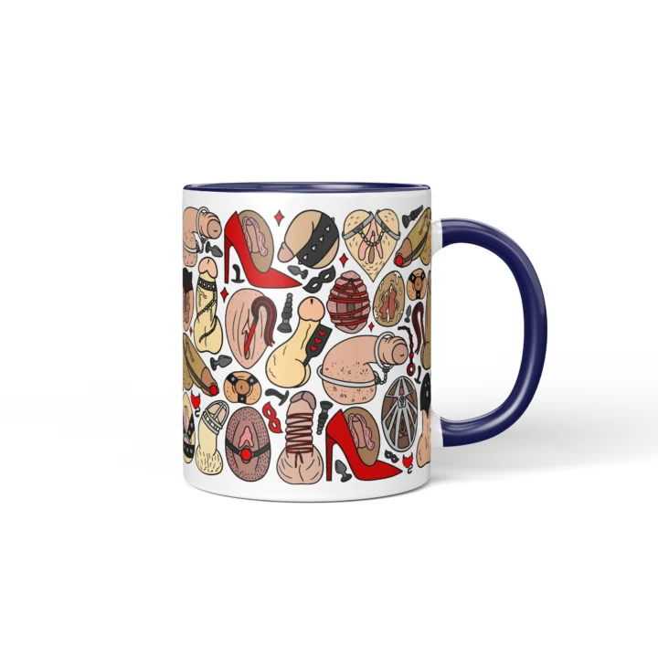 Adults Only Novelty Mug - Kink-Inspired Anatomy Art - Dark Blue mug mockup