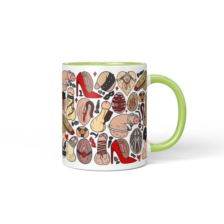 Adults Only Novelty Mug - Kink-Inspired Anatomy Art - Green mug mockup