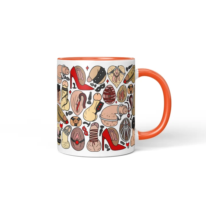 Adults Only Novelty Mug - Kink-Inspired Anatomy Art - Orange mug mockup