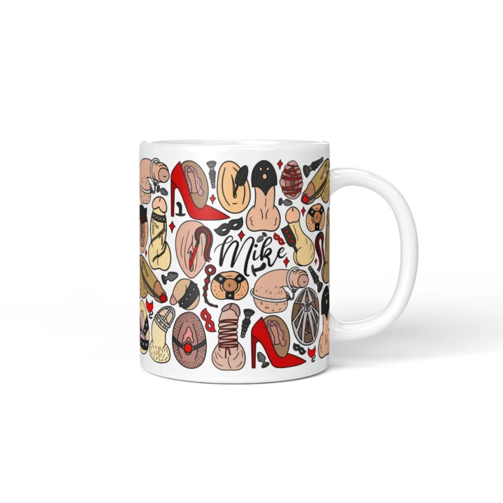 Adults Only Novelty Mug - Kink-Inspired Anatomy Art - Personalized 11 oz White mug mockup