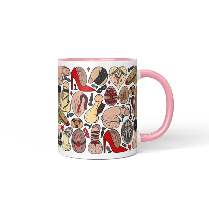 Adults Only Novelty Mug - Kink-Inspired Anatomy Art - Pink mug mockup
