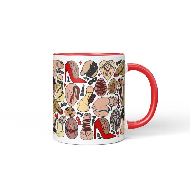 Adults Only Novelty Mug - Kink-Inspired Anatomy Art - Red mug mockup