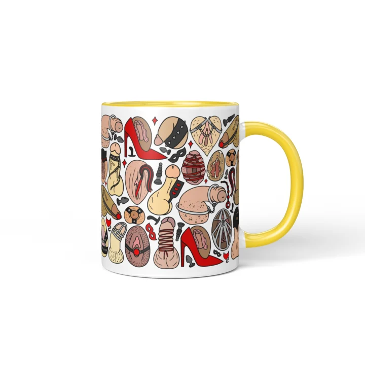 Adults Only Novelty Mug - Kink-Inspired Anatomy Art - Yellow mug mockup