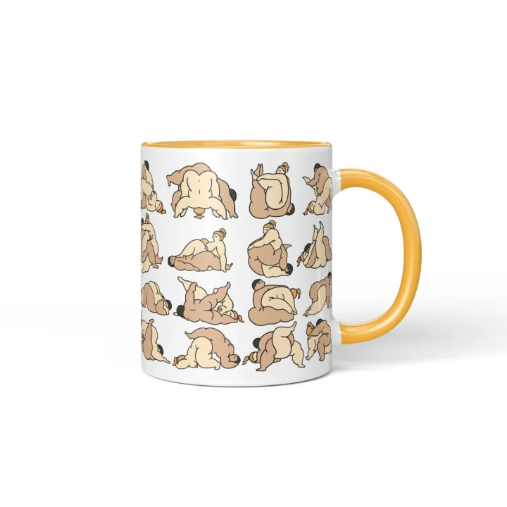 Bedroom Position Art Mug - Adults Only Gag Gift - Golden Yellow mug mockup