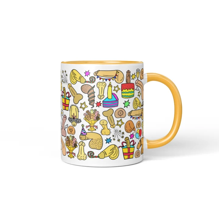 Birthday Party Penis Mug - Funny Adult Gift - Golden Yellow mug mockup