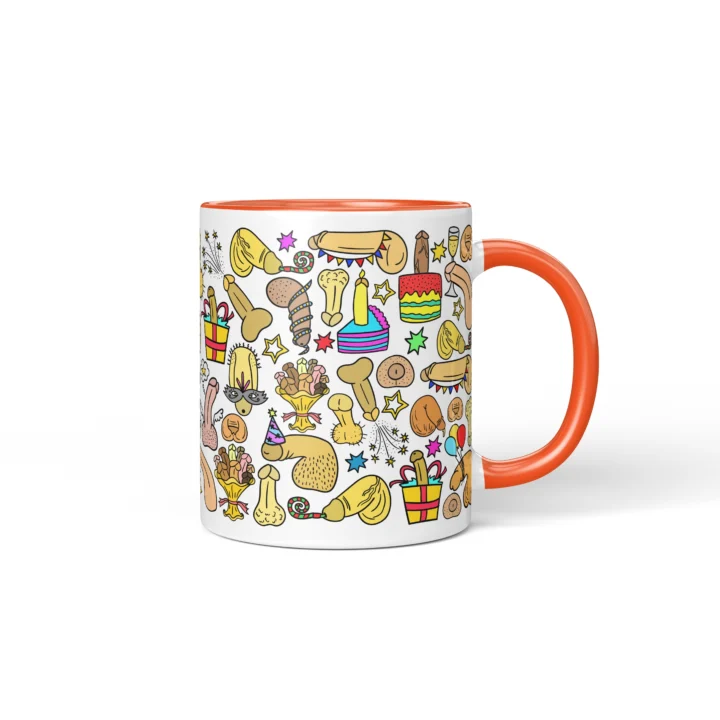 Birthday Party Penis Mug - Funny Adult Gift - Orange mug mockup