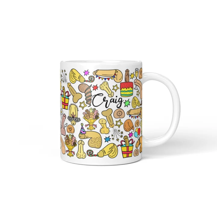 Birthday Party Penis Mug - Funny Adult Gift - Personalized 11 oz White mug mockup