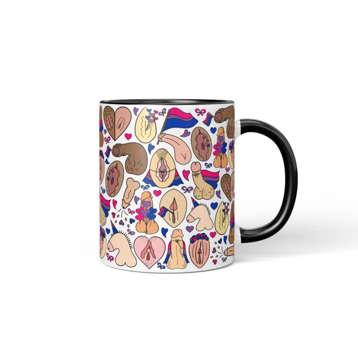 Bisexual Pride Adult Humor Mug - Cheeky Anatomy Art Gift - Black mug mockup