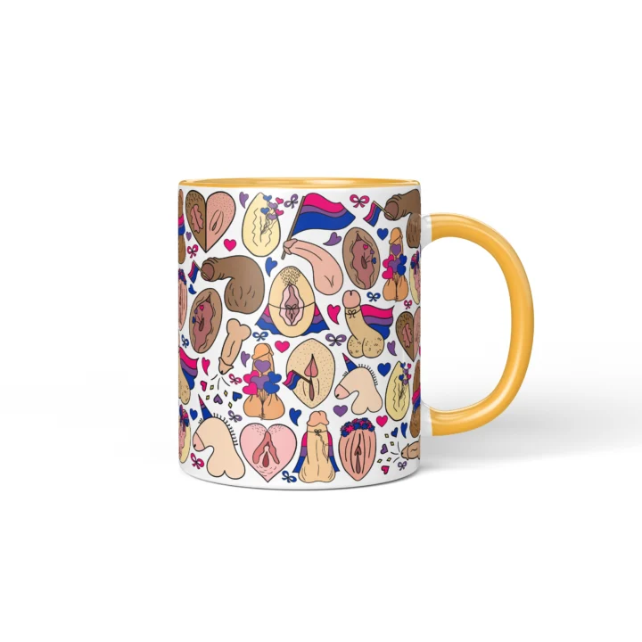 Bisexual Pride Adult Humor Mug - Cheeky Anatomy Art Gift - Golden Yellow mug mockup