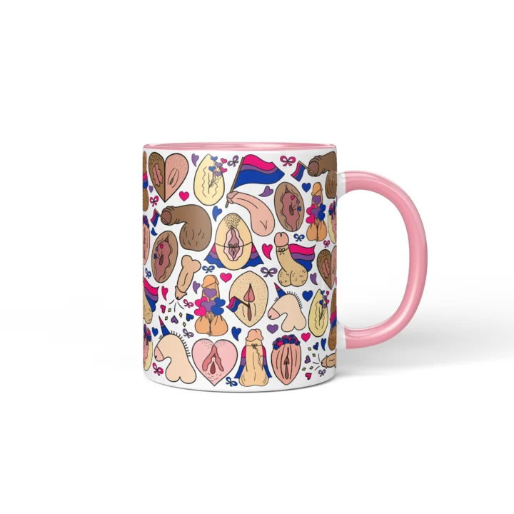 Bisexual Pride Adult Humor Mug - Cheeky Anatomy Art Gift - Pink mug mockup