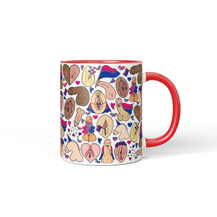 Bisexual Pride Adult Humor Mug - Cheeky Anatomy Art Gift - Red mug mockup