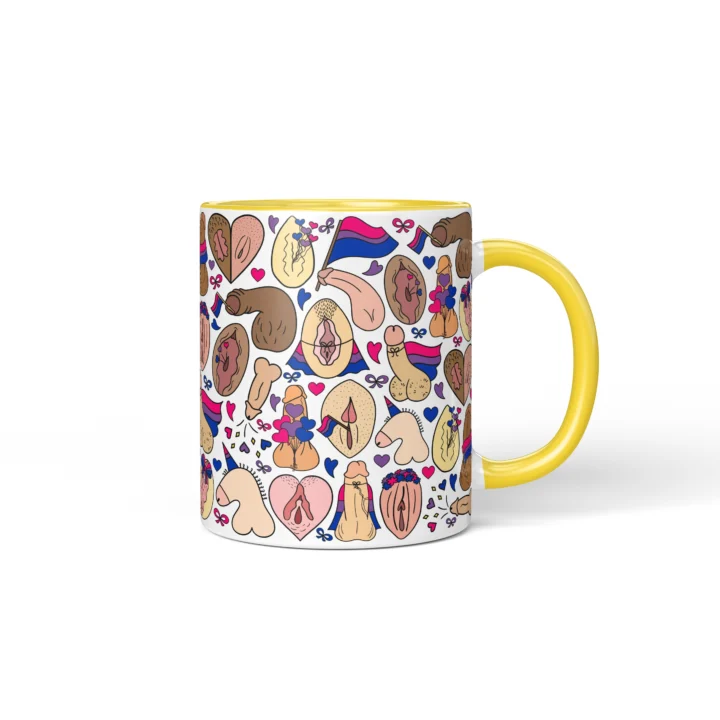 Bisexual Pride Adult Humor Mug - Cheeky Anatomy Art Gift - Yellow mug mockup