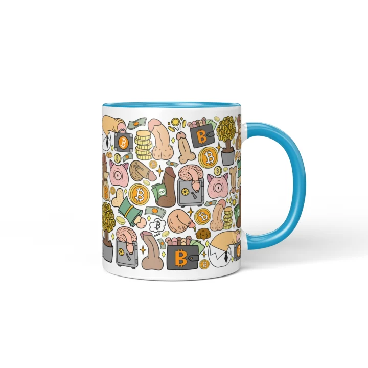 Bitcoin Penis Mug - Funny Crypto Bro Gift - Blue mug mockup