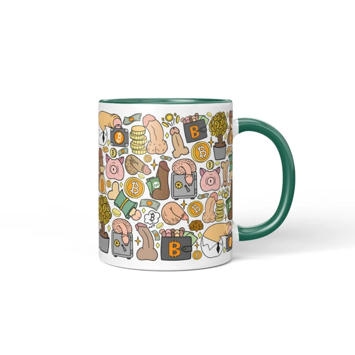 Bitcoin Penis Mug - Funny Crypto Bro Gift - Dark Green mug mockup