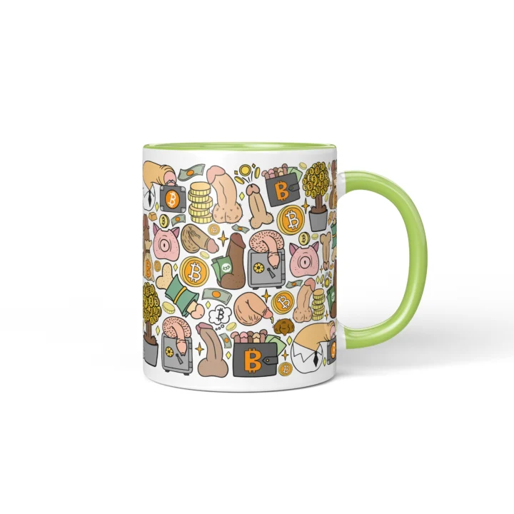 Bitcoin Penis Mug - Funny Crypto Bro Gift - Green mug mockup