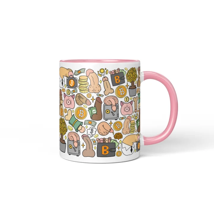 Bitcoin Penis Mug - Funny Crypto Bro Gift - Pink mug mockup
