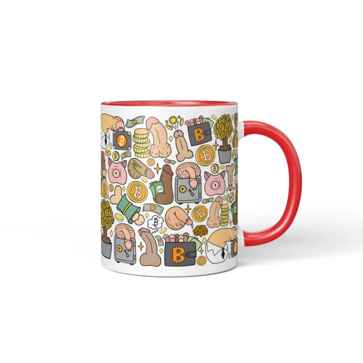 Bitcoin Penis Mug - Funny Crypto Bro Gift - Red mug mockup