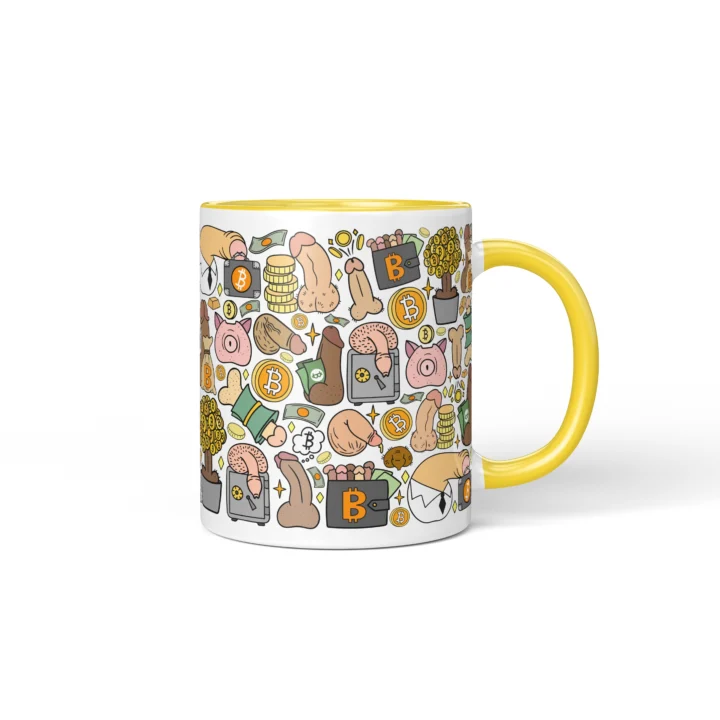 Bitcoin Penis Mug - Funny Crypto Bro Gift - Yellow mug mockup