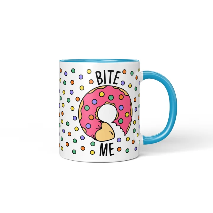 Bite Me Donut Penis Mug - Rude Food Pun Gift - Blue mug mockup