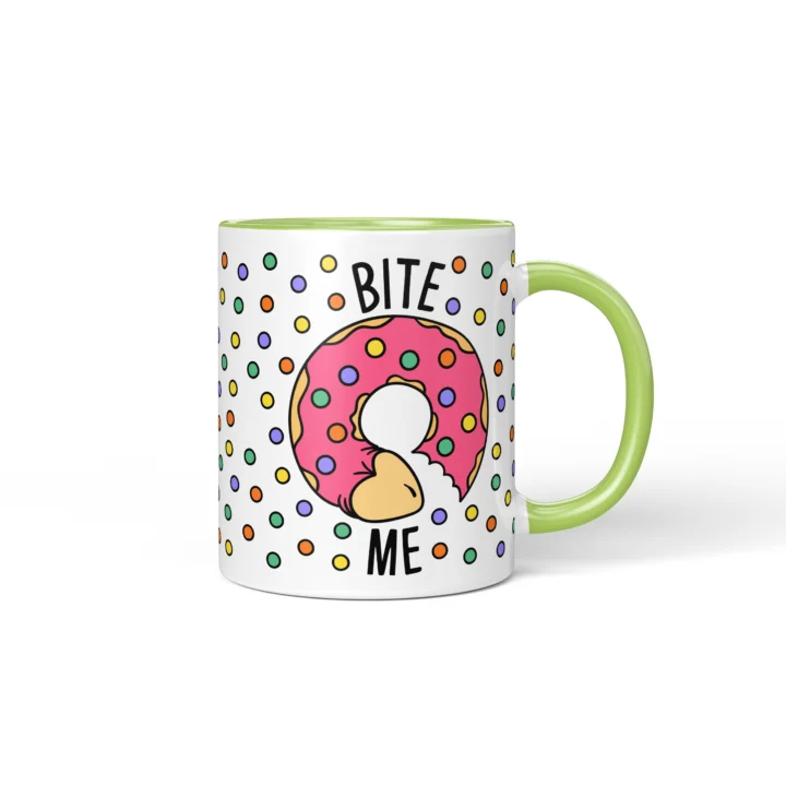 Bite Me Donut Penis Mug - Rude Food Pun Gift - Green mug mockup