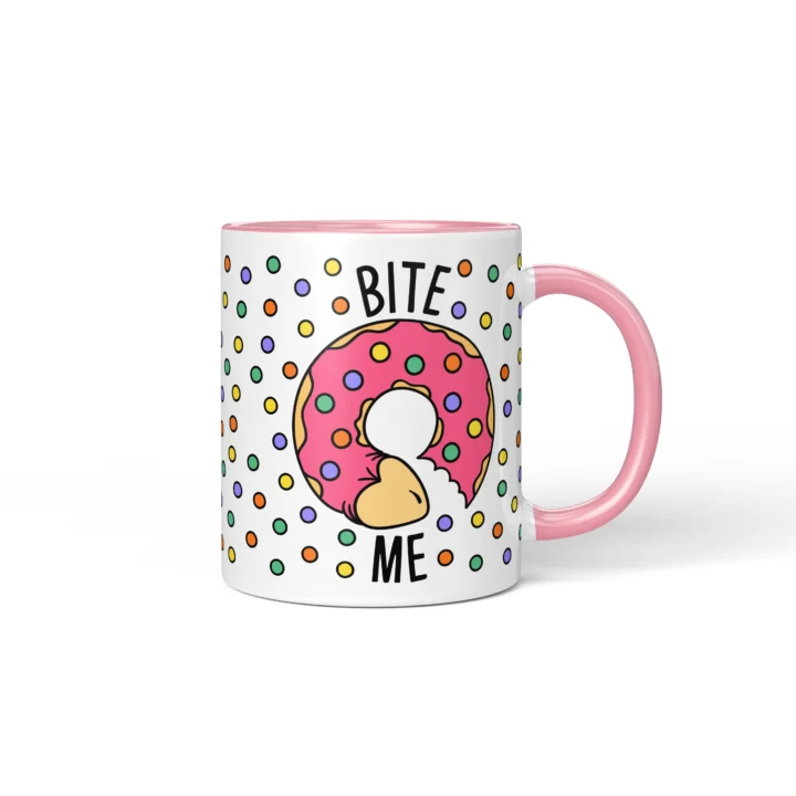 Bite Me Donut Penis Mug - Rude Food Pun Gift - Pink mug mockup