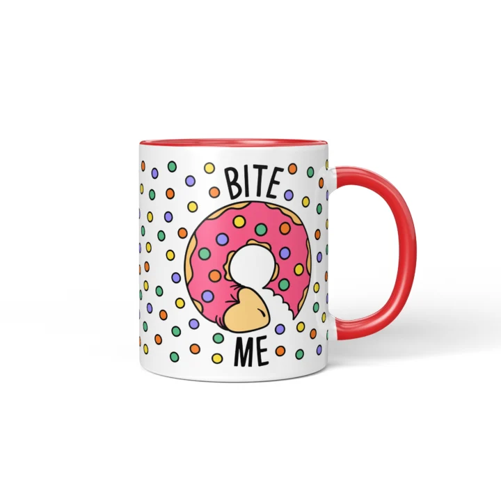 Bite Me Donut Penis Mug - Rude Food Pun Gift - Red mug mockup