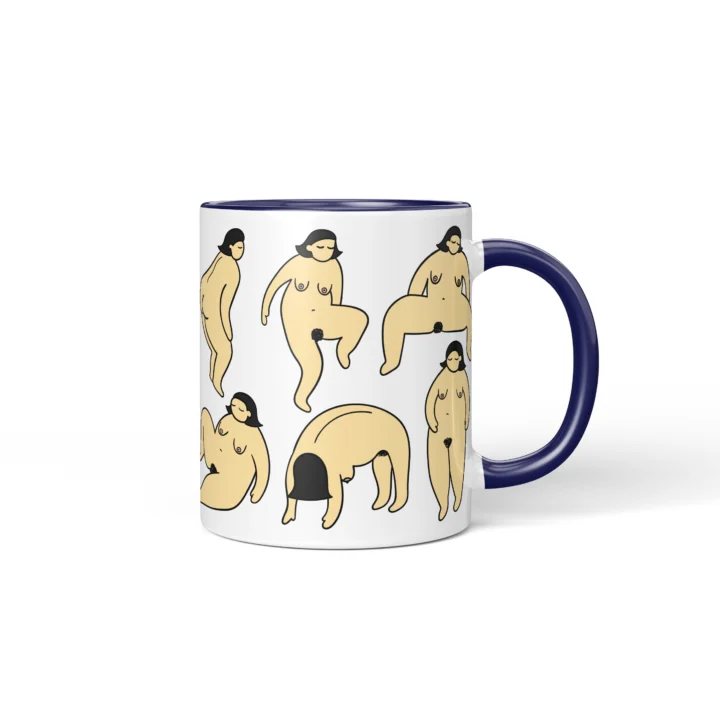 Body Positive Vagina Mug - Curvy Self-Love Gift - Dark Blue mug mockup
