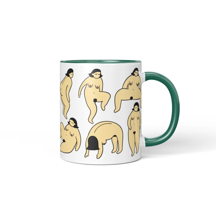Body Positive Vagina Mug - Curvy Self-Love Gift - Dark Green mug mockup
