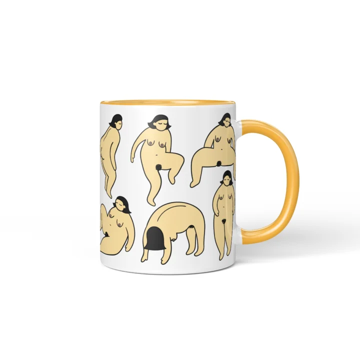 Body Positive Vagina Mug - Curvy Self-Love Gift - Golden Yellow mug mockup