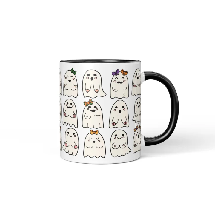Booo-bies Ghost Boobs Mug - Funny Halloween Gift - Black mug mockup