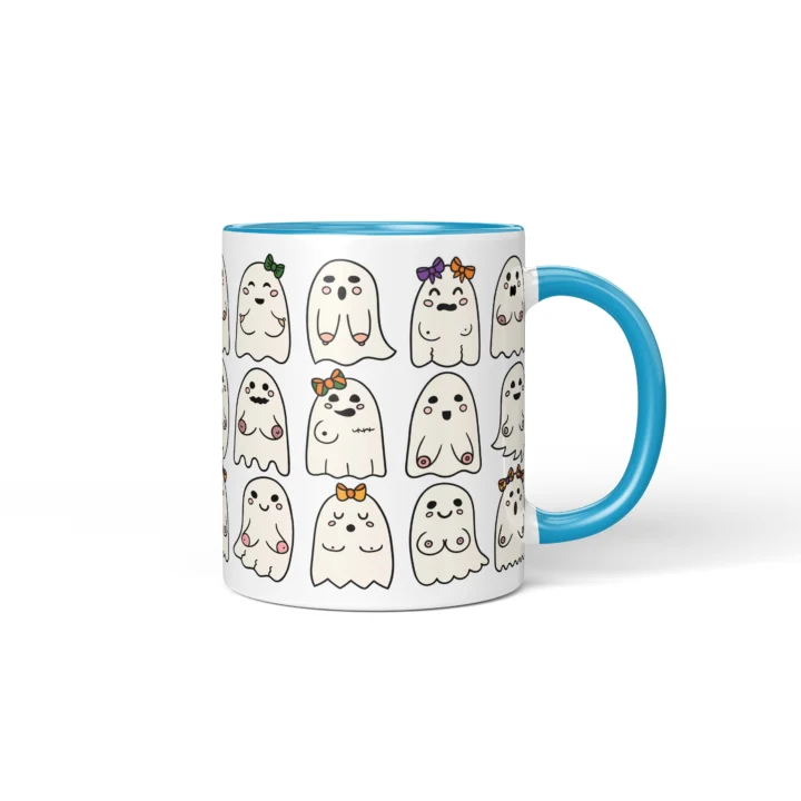 Booo-bies Ghost Boobs Mug - Funny Halloween Gift - Blue mug mockup
