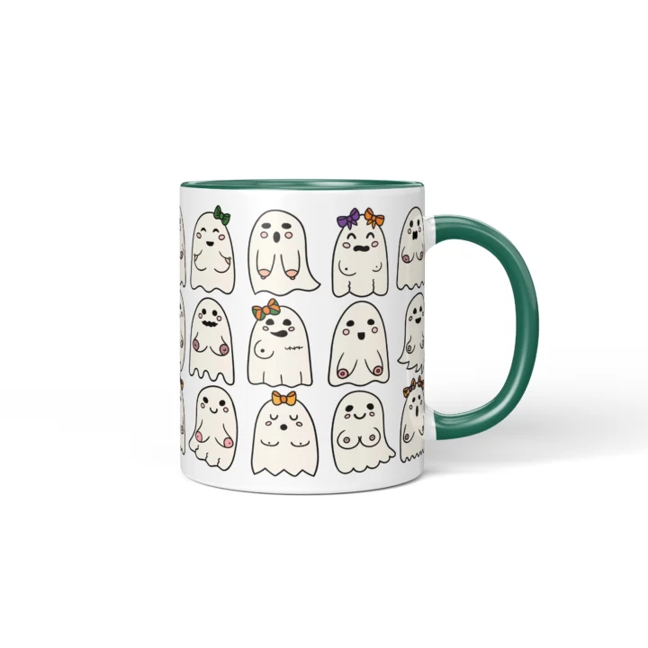 Booo-bies Ghost Boobs Mug - Funny Halloween Gift - Dark Green mug mockup