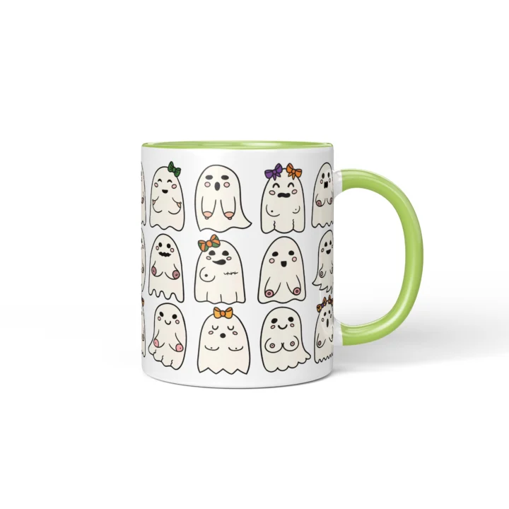 Booo-bies Ghost Boobs Mug - Funny Halloween Gift - Green mug mockup