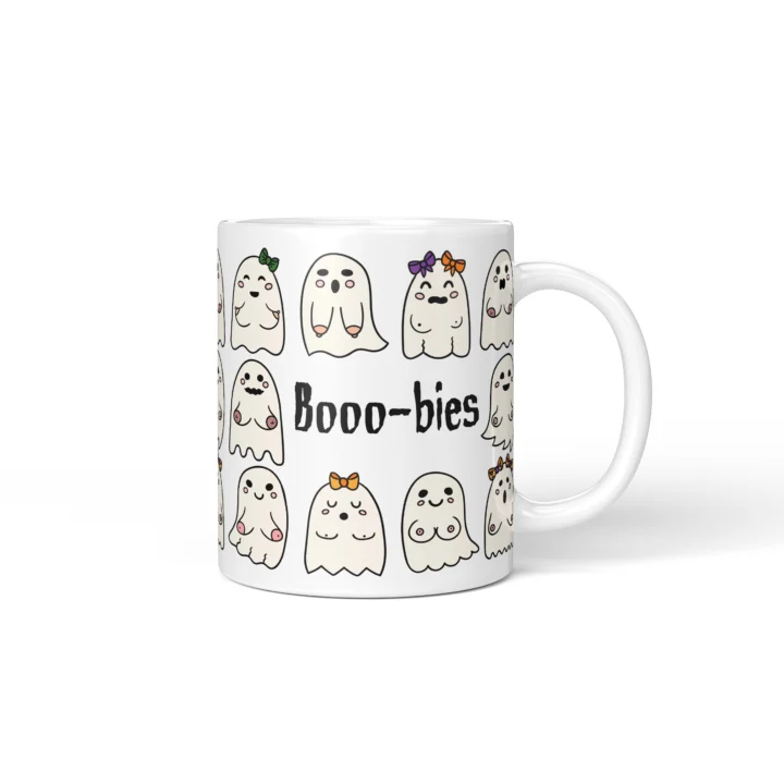 Booo-bies Ghost Boobs Mug - Funny Halloween Gift - Personalized 11 oz White mug mockup
