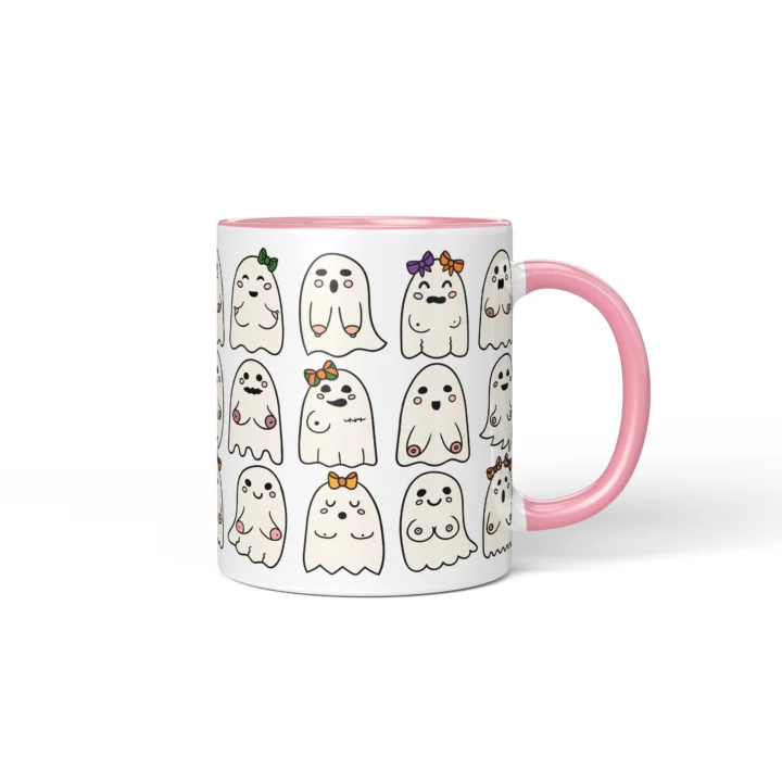 Booo-bies Ghost Boobs Mug - Funny Halloween Gift - Pink mug mockup