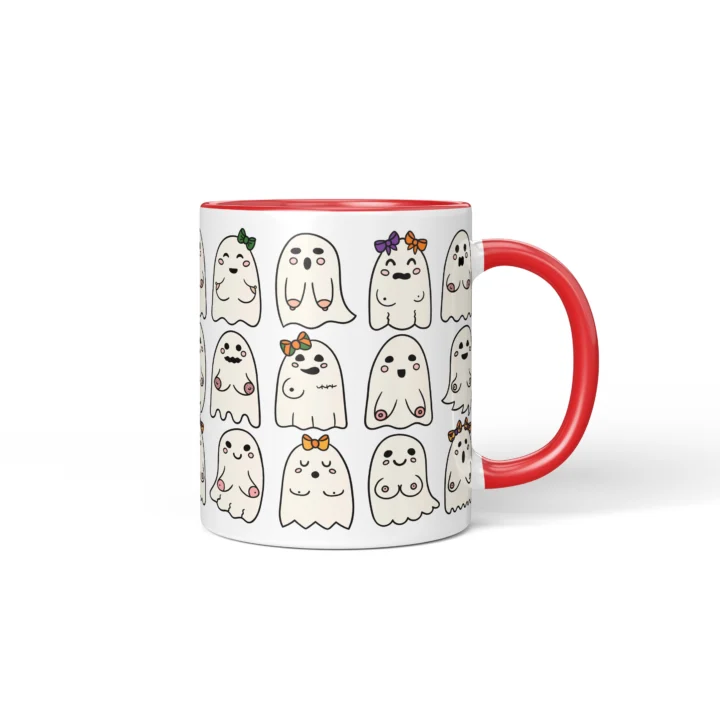 Booo-bies Ghost Boobs Mug - Funny Halloween Gift - Red mug mockup