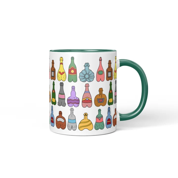 Bottle Penis Mug - Rude Party Drinking Humor Gift - Dark Green mug mockup